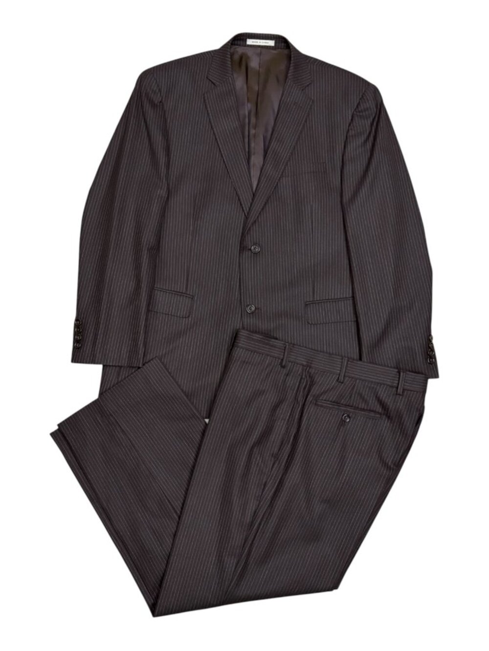 CALVIN KLEIN WOOL Mens SUIT Brown Pinstripe Business Luxury Blazer & Pants 44S